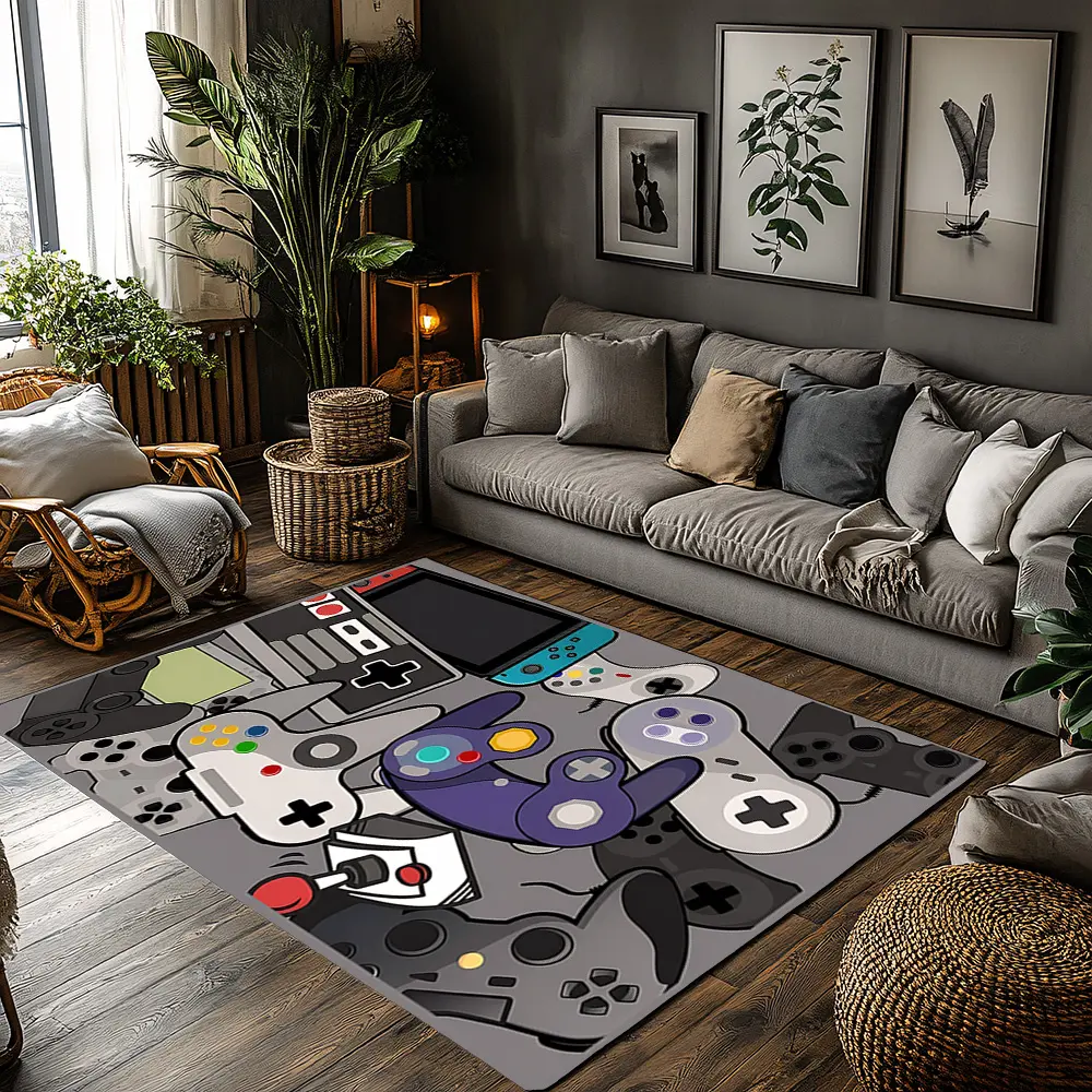 Retro Game Controller Crystal Velvet Area Rug Non‑Slip Gaming Room Rug Cool Theme Rug Decorative Rug #RetroGameControllerRug #GamerRoomDecor #VintageGamingRug #MulticolorPatternCarpet #CrystalVelvetRug