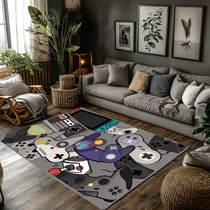 Retro Game Controller Crystal Velvet Area Rug Non‑Slip Gaming Room Rug #RetroGameControllerRug #GamerRoomDecor #VintageGamingRug #MulticolorPatternCarpet #CrystalVelvetRug