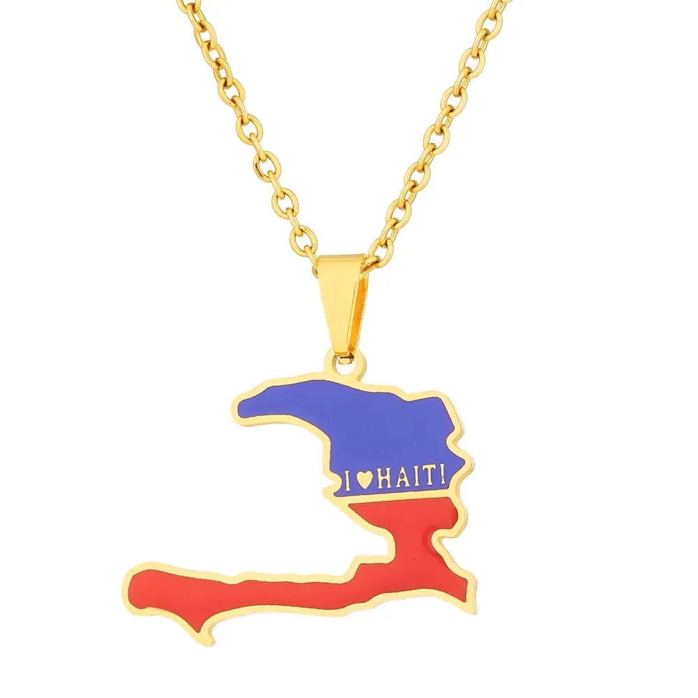 Haiti map necklace for men and women christmas 2025 ornament Couple jewelry Stainless steel oil drop accessories