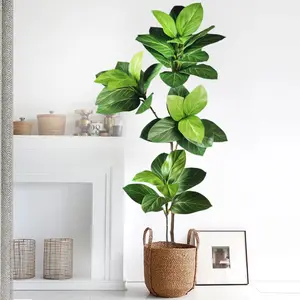 86-105-135 cm / 53.1 inches Large Artificial Ficus Elastica (Fiddle Leaf Fig) Branches, Fake Plastic Banyan Plants, Green Tall Palm Leaves, Suitable for Home, Garden and Hotel Decoration, House Plants Decor, Indoor Plants Decor