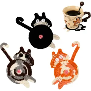 Drink Coaster Cat Gifts for Cat Lovers Fun Woven Creative Coasters Cute Coffee Coaster for Home Decor Tabletop Protection Suitable for Kinds Cups