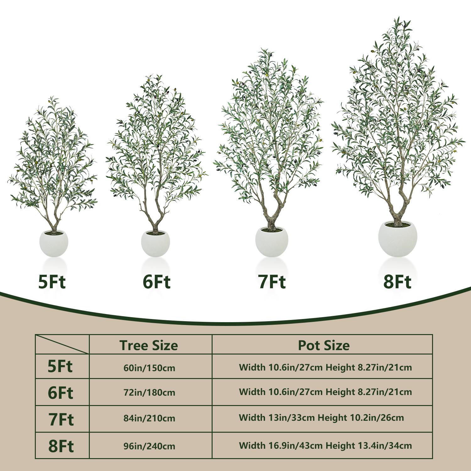 Realistic Artificial Olive Tree with Thick Trunk & Lifelike Fruit – 5/6/7/8FT, Perfect for Home & Office Décor with Round White Pot