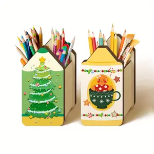 2Pcs Pencil Holder Wooden Pencil Dispenser, Pencil Shaped Christmas Tree Pattern Pen Holders, Christmas gifts, Dispenser Storage Organizer for Classroom Office Desk