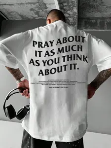 Unisex Bible Verse Graphic Casual Letters Print Short Sleeve T-Shirt, Philippians 4:6 Quote Streetwear Fashion Menswear, Casual Trendy Comfortable Y2K Aesthetic Style Men's Gift, Casual Streetwear Tops