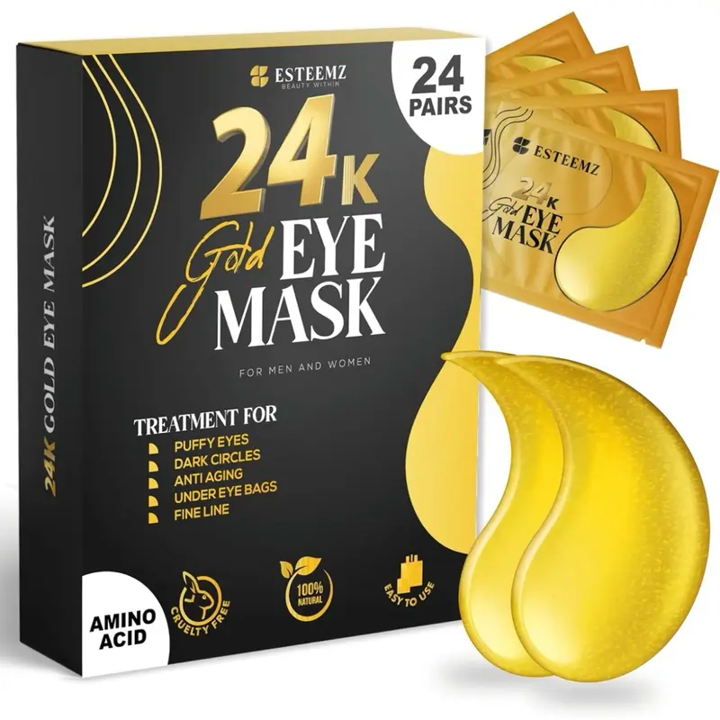 24K Gold Hydrating & Firming Eye Masks – Puffiness & Dark Circles Treatment with Hyaluronic & Amino Acids Radiant Moisture