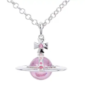 Y2K Style Queen Mother West Mini Little Saturn Pearl Love Pin - 3D Planet Necklace & Bracelet, Premium Titanium Alloy, Ideal for Daily Wear & Parties, Daily Wear Jewelry | Y2K Fashion Accessory | Durable Alloy