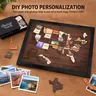 Flinelife Natural Wood USA Map Travel Tracker, 13"x11" Wall Photo Frame Puzzle, Perfect Christmas and Holiday Keepsake Gift for Family, Friends and Couples