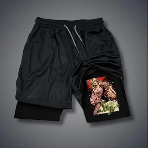 JOJO 80s 90s Double-Layer Sports Shorts Graphic Shorts Black Camo Streetwear Shorts Men Outfits Men Vacation Outfits Shorts
