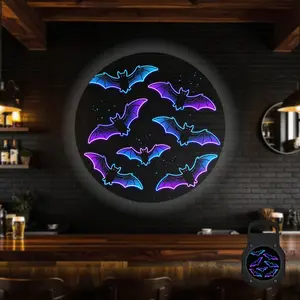 2D Flat, 1 pc, Neon Gradient Bat Pattern, Portable LED Pattern Projector Light, USB Interface, 360° Rotation, Suitable for Halloween & Gothic Events, Ideal for Game Room & Bedroom, A Perfect Gift for Gothic Fans & Halloween Enthusiasts