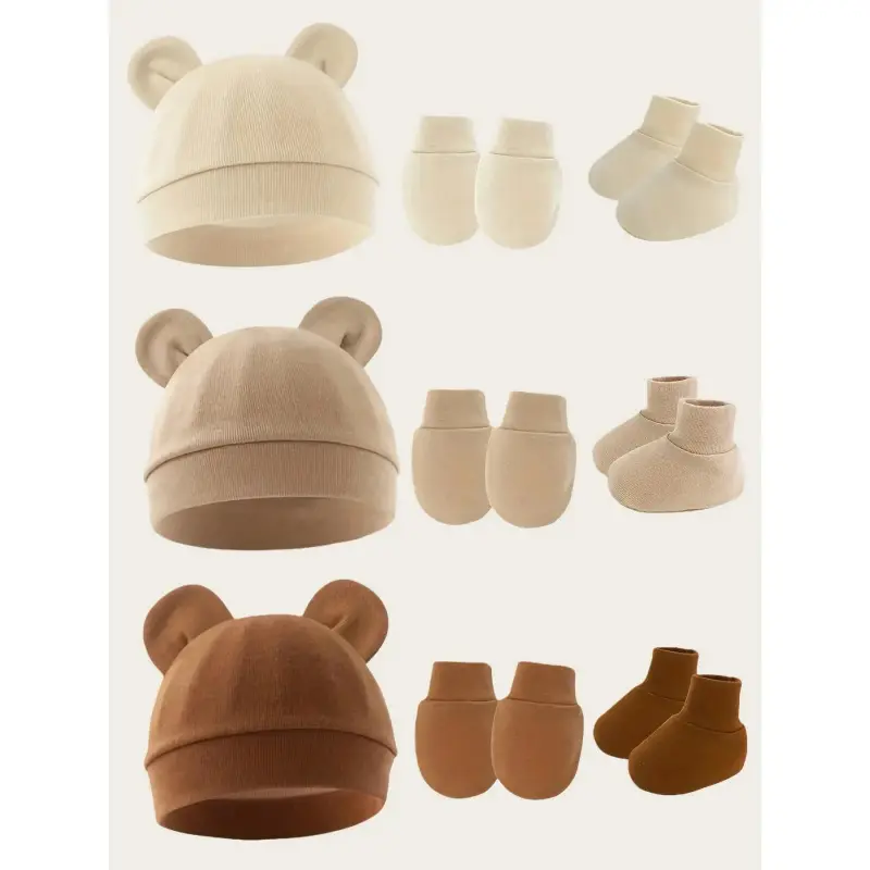 Baby hat, gloves, and socks set, newborn anti-scratch gloves and foot covers, thin spring/summer baby headwear, suitable for 0-12 months, newborn set
