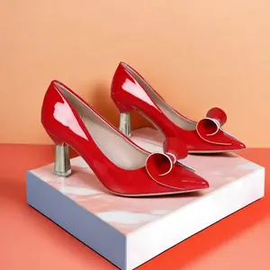 European and American style versatile women's singles shoes pointed toe thick heels trumpet flowers high heels women's shoes Girl Stylish Footwear Heeled