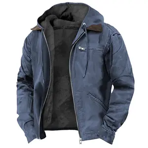 Men's Winter Jackets Hooded Work Cotton Fleece Lined Duck Coats Flannel Active Workwear Coat