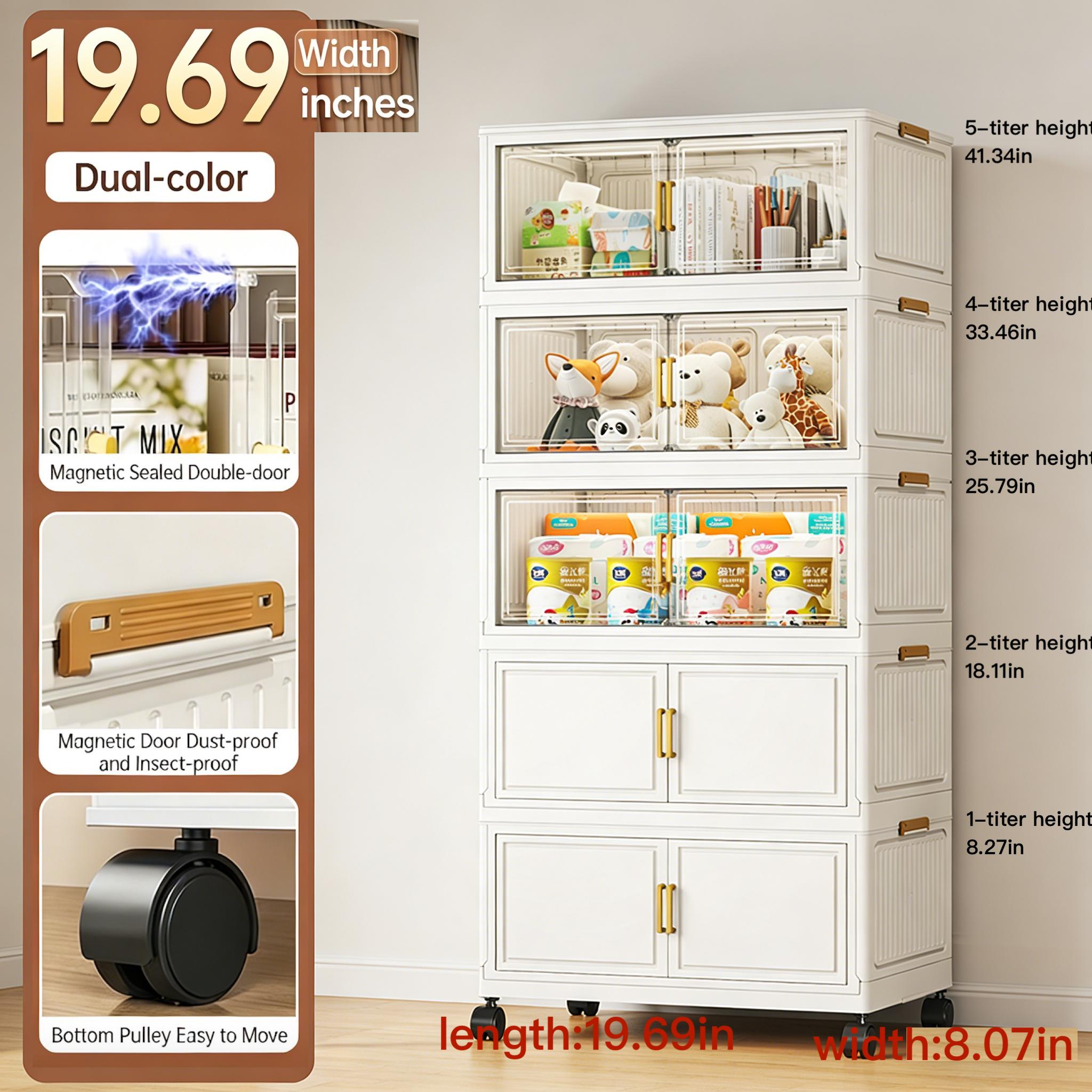 18-inch wide multi-functional 1/4/5-layer folding storage cabinet with wheels, large capacity, magnetic double-door design, suitable for kitchen, clothes, toys, books, etc. storage, perfect storage solution for living room, bedroom, office, storage box