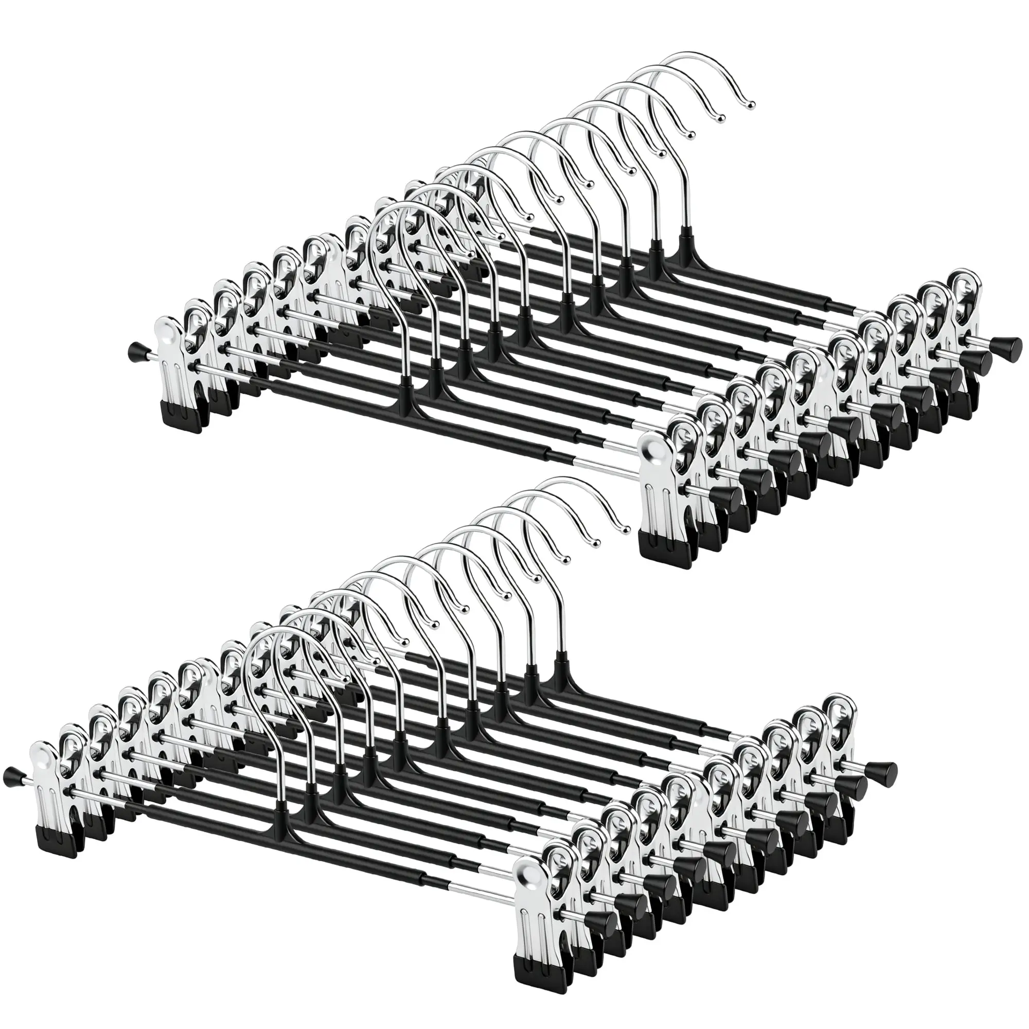 20-Pack Non-Slip Stainless Steel Adjustable Clip Pants Hangers, Space-Saving Household Hanging Laundry Organizer for Jeans, Skirts