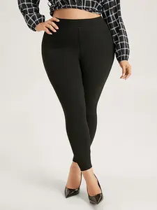 BLOOMCHIC Women's Plus Size High-Rise Pleated Elastic Waist Skinny Leggings - Minimalist Black Basic Fabric Bottom, 92% Polyester 8% Spandex High Stretch, Slip-On Fit, M-6X 2026 Summer Pick for Lady 2026 Summer Vibes Fit Womenswear Swimweek