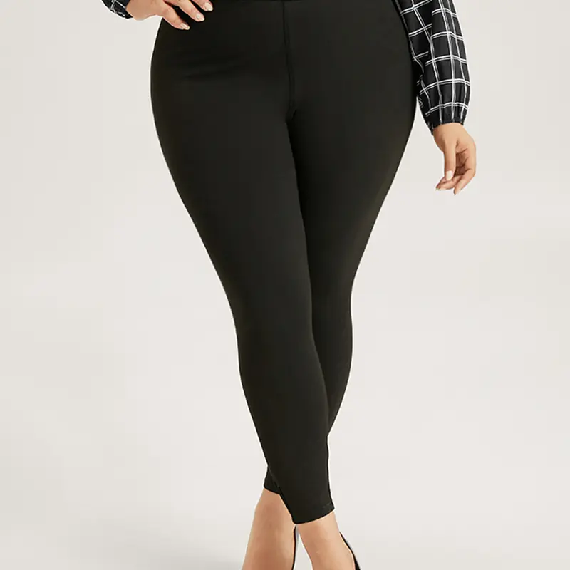 BloomChic High Rise Pleated Elastic Waist Skinny Leggings 【M-6XL】