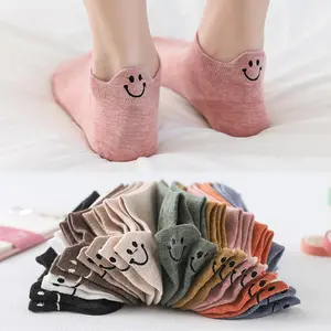 10 Pairs Smiley Face Socks, Solid Color Sports Socks, Cotton Socks,  Low Cut Non Slip Socks