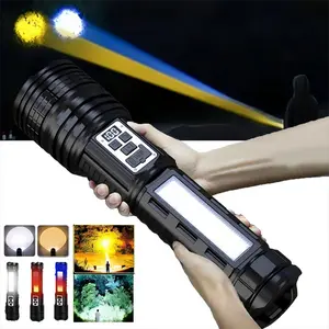 Super Bright Rechargeable LED Flashlight Digital Display High Lumens Flashlight With 15 Lighting Modes COB Lights Handheld Zoomable Tactical Accessories Flashlight, for Outdoor Fishing outdoor emergency Hunting Camping Gifts for Men ultra-bright flashligh
