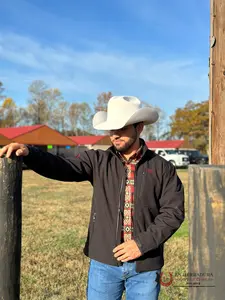 ARIAT Men's JACKET LOGO 2.0 SOFTSHELL Black/Red INDPOT SMU 10043176 Casual Long Sleeve Fitted Coats Tops Weather Resistant AriatTEK® Technology