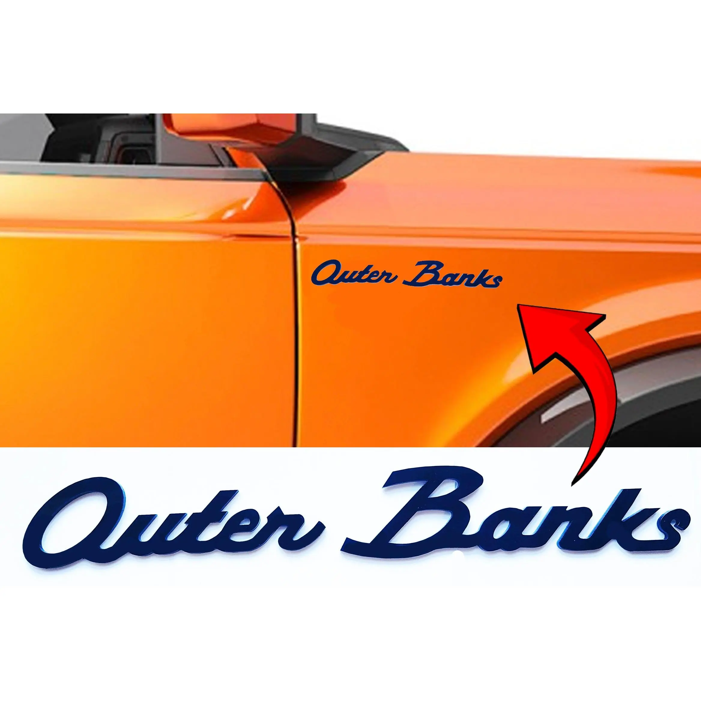 2x Classic Script Outer Banks Emblem Badge Logo for Ford Bronco / Sport SUV 4x4