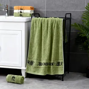 2Pcs Bamboo Fiber Bath Towel Set, Embroidered Design, Soft Skin-Friendly Absorbent Quick-Drying, Premium Bathing Towels for Home Bathroom