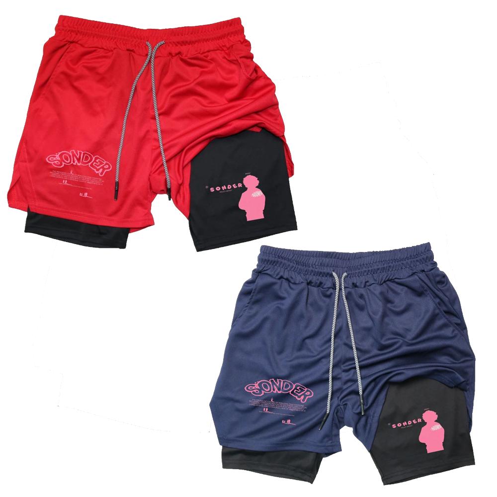 Pink Sonder Rap Short Casual Crewneck Streetwear Made In USA 2 in 1 Fit Casual Pocket Design Shorts for Summer, Fashion Men's Bottoms for Daily Wear, Shorts for Men, Casual Streetwear Shorts