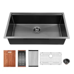 Sarlai 28/30 x 18 Inch Gunmetal Black Undermount Workstation Kitchen Sink Single Bowl Undermount Kitchen Sink 16 Gauge Stainless Steel Kitchen Sink