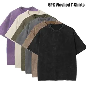 6 Pack Oversized Tshirts for Men Gym Vintage Heavyweight T Shirts Cotton Workout Acid Wash Baggy Tees Shirt