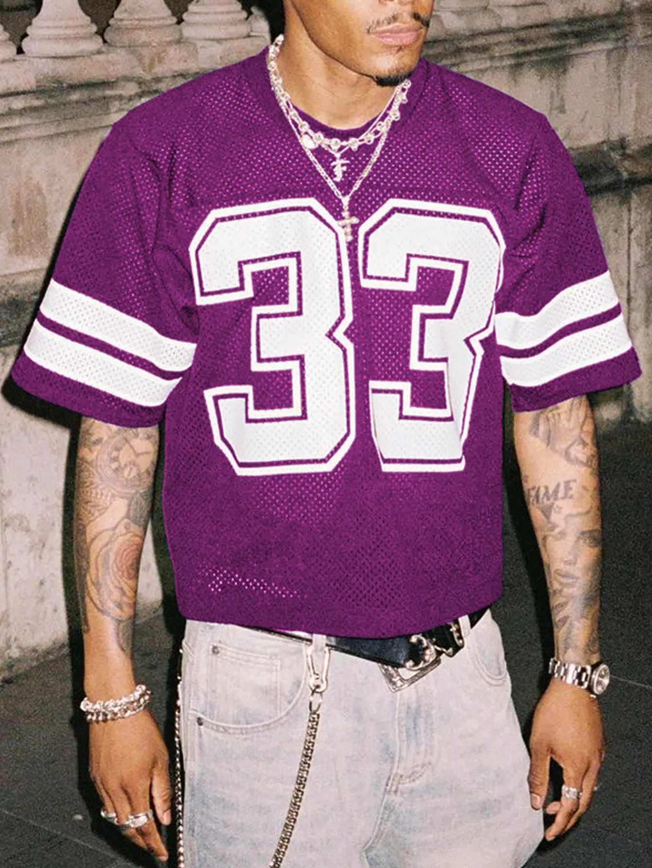 Spring To Summer Jersey Shirts Mesh Number Graphic Crew Neck Short