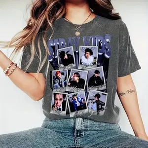 T-Shirt & Sweatshirt - Vintage Retro SKZ Graphic Music Tee , Unisex Casual Round Neck Short Sleeve Shirt for Concerts, Halloween & Christmas Gifts (Official Fan Apparel)