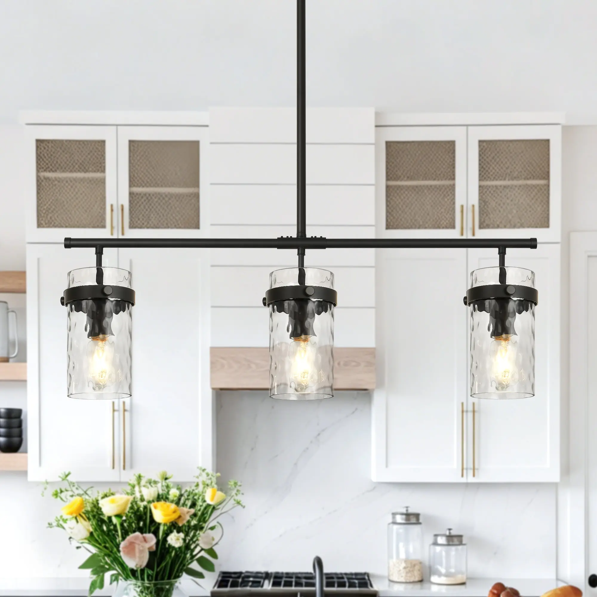 3-Light Hammered Glass Linear Chandelier 3-Light Hammered Glass Linear Chandelier
