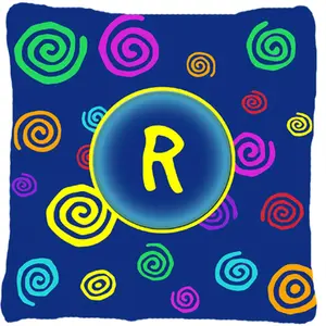 212 MAIN Initial Letter R Monogram Decorative Pillow - Blue Swirls Design, Polyester Fabric, Sunbrella Fabric, Heavyweight Fade-Resistant, Indoor/Outdoor Use