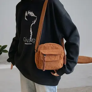 Vintage Harajuku Corduroy Crossbody Bag for Women, Casual Japanese Style Shoulder Handbag with Zipper Closure, Halloween Party Corduroy Crossbody Bag for Women Small Bag, Candy Bag Small Bag Corduroy Crossbody