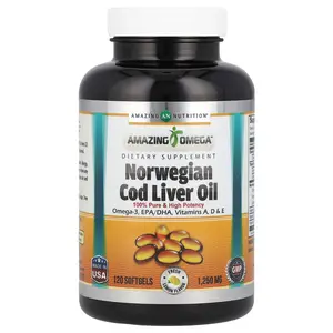 Amazing Nutrition Norwegian Cod Liver Oil, Lemon, 1,250 mg, 120 Softgels