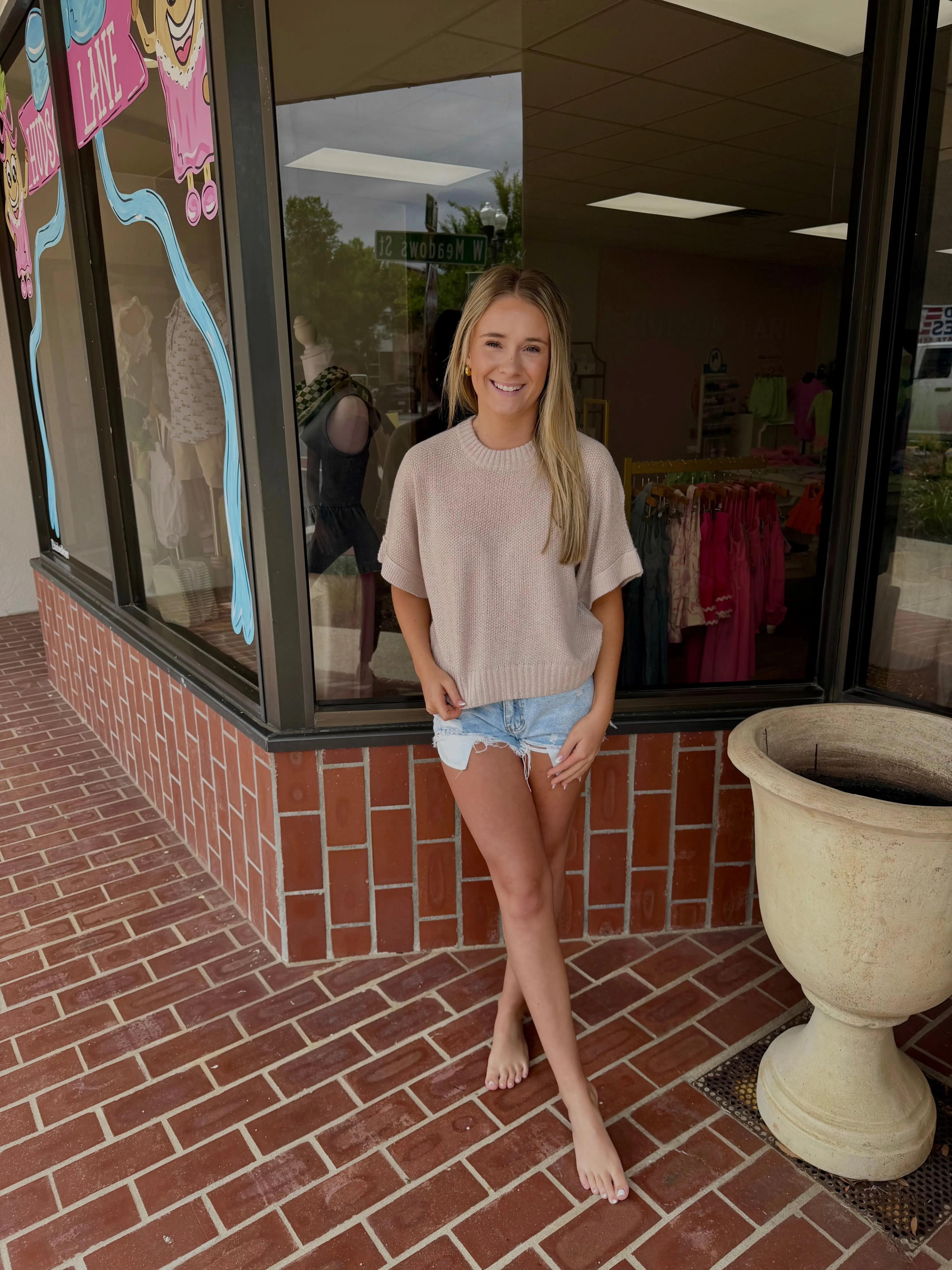 Oatmeal Short Sleeve Sweater
