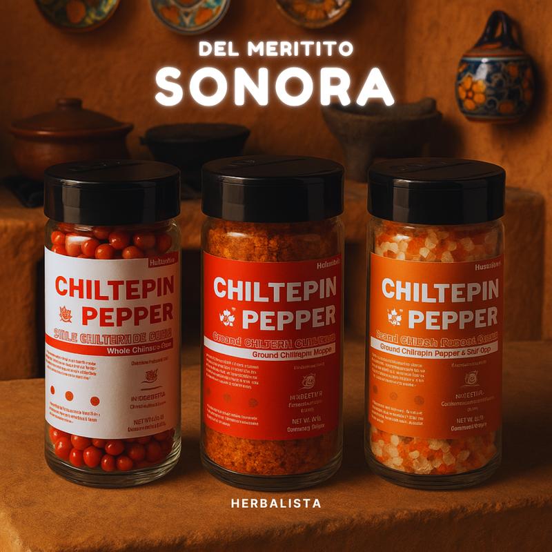 Chile Chiltepin De Sonora & Sal de Mar - Frasco 3.5oz (100g) Dried Chiltepin Peppers & Sea Salt (Chile Tepin) – Freso, Picoso, & Silvestre - Para los Aguachiles, Mariscos, Caldos, Sopas!