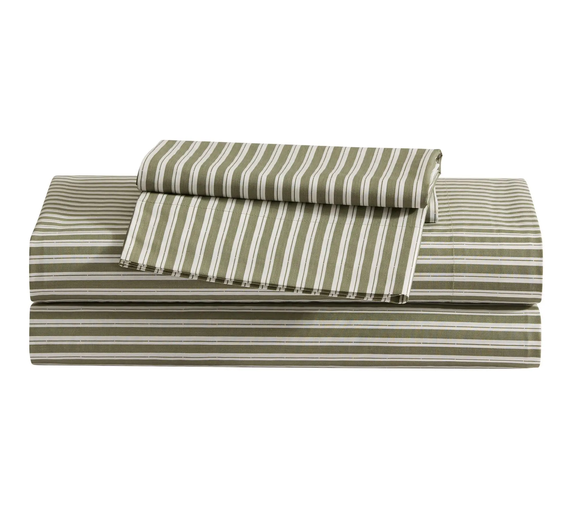 Eddie Bauer Alpha Stripe Green Cotton Percale Full Sheet Set