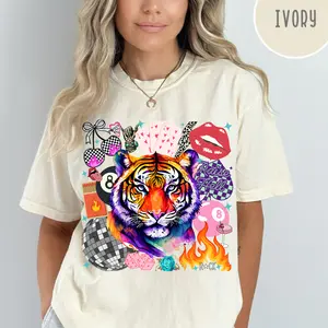 Tiger, Eight Ball, Disco Ball, Retro Collage, Comfort Color Tee