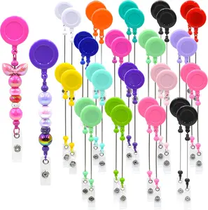 15pcs Colorful Beadable Badge Reels Making Kits - Beaded Blank Bars Bulk - Retractable Badge Reel with Belt Clip for ID Name DIY Gift Beadable Items