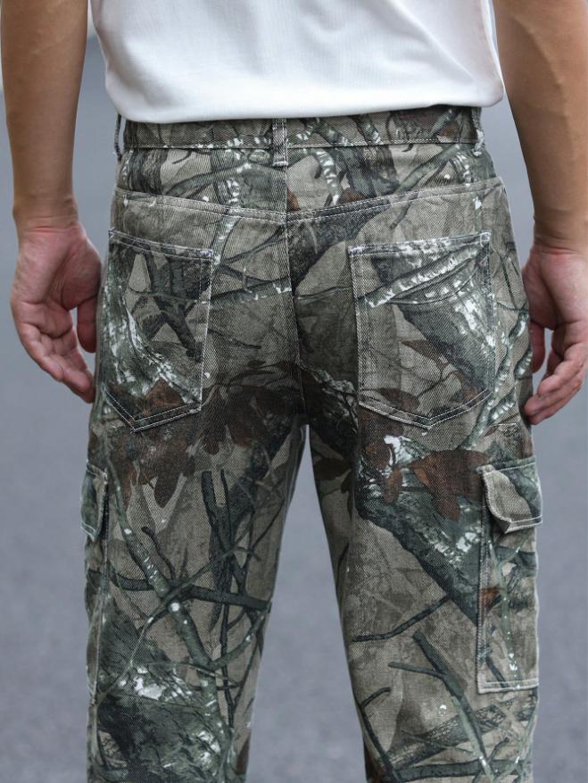 Men's Realtree Camo Cargo Pants Tree Branch Print Multi Pocket Baggy Gorpcore Streetwear Outdoor Tactical Jeans
