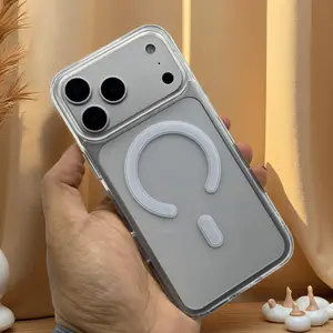 Luxury Magnetic Wireless Charging Case for iPhone 16/15/14/13/12 Pro Max Plus 16Pro, Transparent Acrylic Backplate with Lens Protector, Four-Corner Shockproof Armor