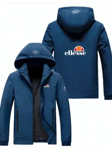 Men's Lightweight Polyester Fashion Hooded Jacket, Ellesse Letter Print, Front Zipper, Casual Outdoor Spring Fall Summer Coat