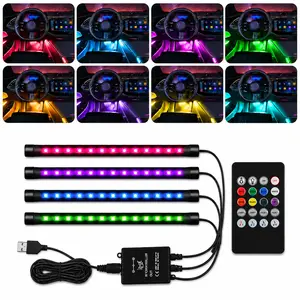 48-LED RGB Car Strip Lights Kit – USB Interior & Underglow Lights with Music Sound-Active Function, Wireless Remote, Car Ambient Decorative Lighting, Universal Fit for Sedan SUV Truck