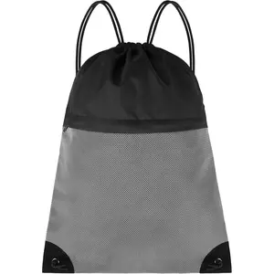 Drawstring Backpack Gym Bag - String Gym Bag for Men & Women, Lightweight Cinch Sports Sackpack for Beach, Travel, Yoga, Swimming, Black Gray