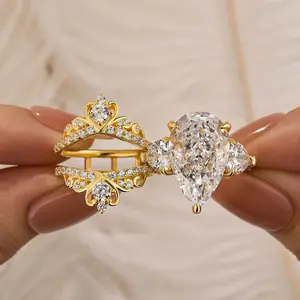 Maxine CZ 8.0ct Pear Cut Insert 2PC Engagement Ring,5A Cubic Zirconia Women's Ring Jewelry,Promise Ring for Daily,Travel,Proposal,Wedding,Birthday,Anniversary