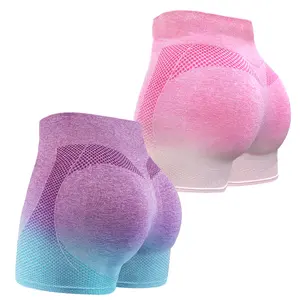 2 Pcs Gradient Butt-Lifting Yoga Shorts - High-Waisted Breathable Workout Shorts for Women, Seamless Scrunch Design for Gym & Daily Wear