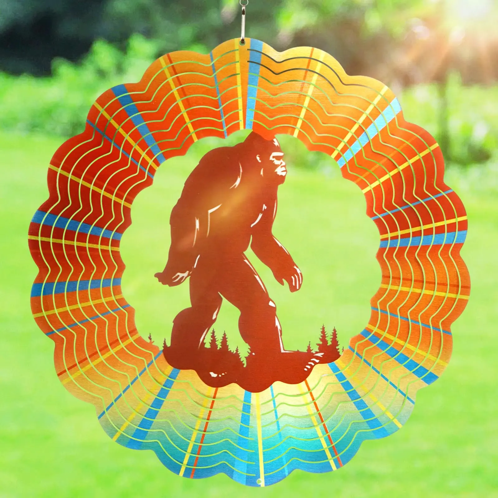 12-inch 3D Stainless Steel Wind Spinner (Bigfoot Design) – Outdoor Garden Decor, Wind Catcher, Kinetic Sculpture for Patio or Farmhouse