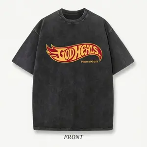God Heals Vintage Christian T Shirt for Men Women Heavyweight Wash Cotton Retro Oversized Graphic Tee Comfy Aesthetic Faith Streetwear Round Neck Short Sleeve Top Trendy Scripture Religious Gift