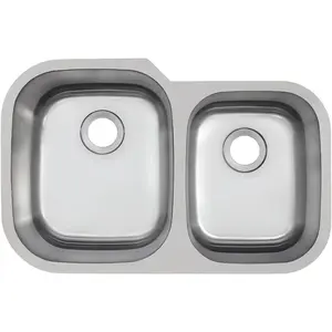 31.5 inch Undermount 60/40 Double Bowl 18 Gauge Stainless Steel Kitchen Sink LEFT BOWL 15-1/2" X 18" X 9" RIGHT BOWL 12-1/2" X 16" X 8" ((sink only))