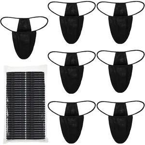 60 Pieces Disposable Thong Panties Spa Spray Tanning Wraps Underwear Disposable Bikini Thong Panties for Woman (Black) Womenswear Bridal Basic Minimalist thongs